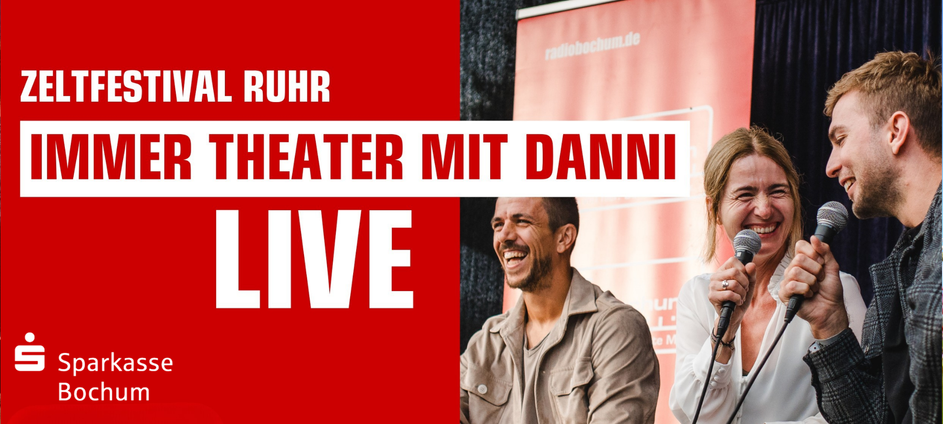 "Immer Theater Mit Danni" live beim Zeltfestival 2023. Damals zu Gast: Anthony Losilla und Christoph Kramer